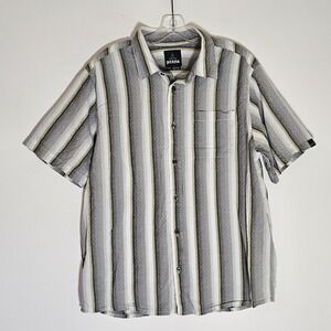 prAna Shirt Mens Large Gray Stripe Breathe Short Sleeve Organic Cotton Button Up